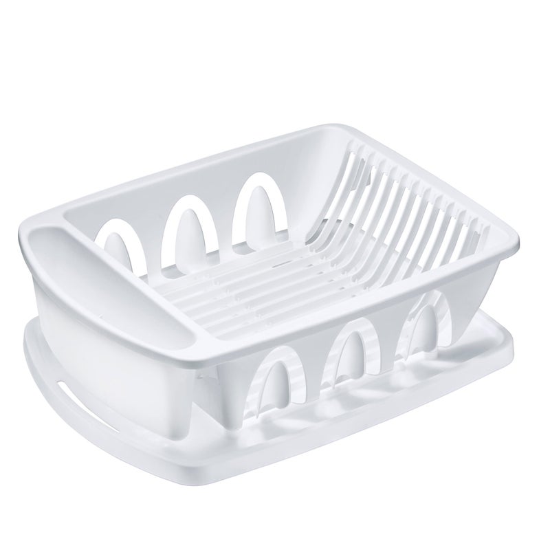 Tribello Sink Dish Drying Rack, Large Heavy Duty Hard Plastic Sink Set with Drainer (White) - Made in USA - Image 1